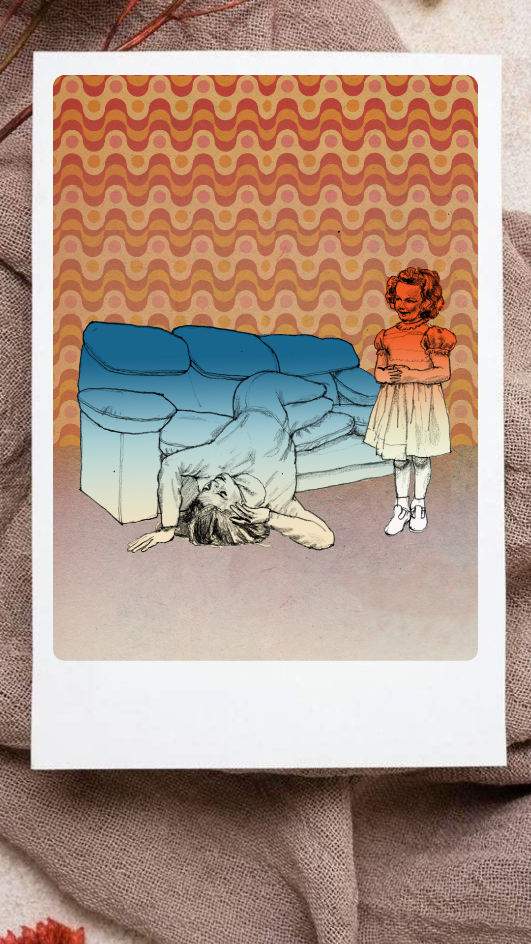 An example of a hersoid print featuring a girl looking over a collapsed woman